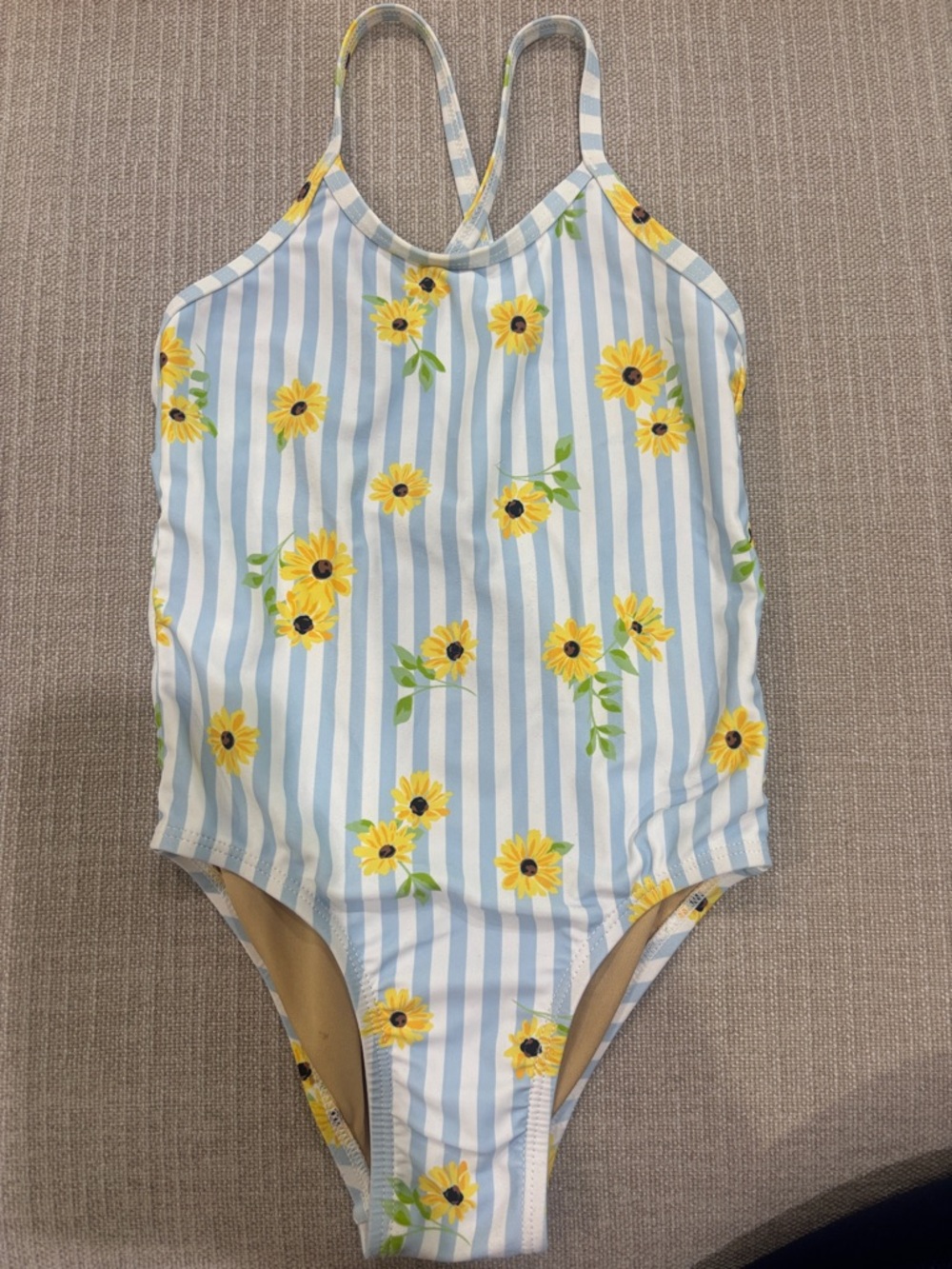 Old Navy Blue & White Striped Sunflower Swim One-Piece